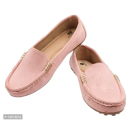 Elegant Pink Synthetic Leather Self Design Loafers For Women-thumb2