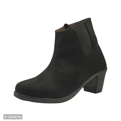 Stylish Black Suede Solid Flat Boots For Women-thumb0