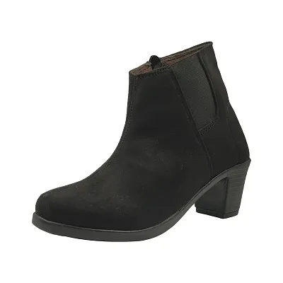 Stylish Black Suede Solid Flat Boots For Women