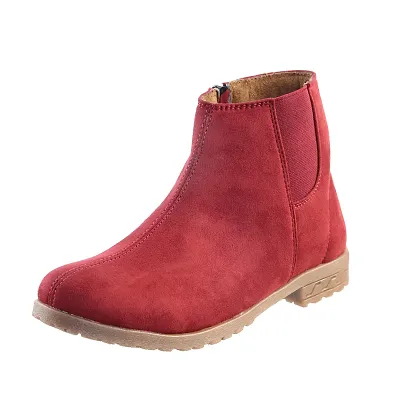Stylish Maroon Suede Solid Flat Boots For Women