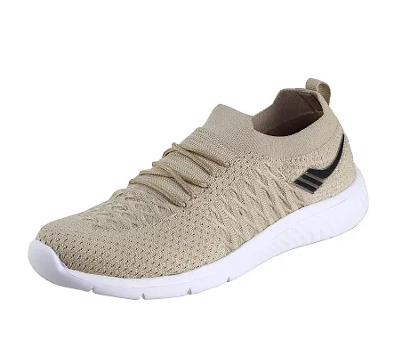 Stylish Beige Synthetic Leather Solid Running Shoes For Women