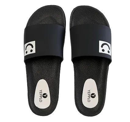 Stylish Black Rubber Solid Sliders For Men