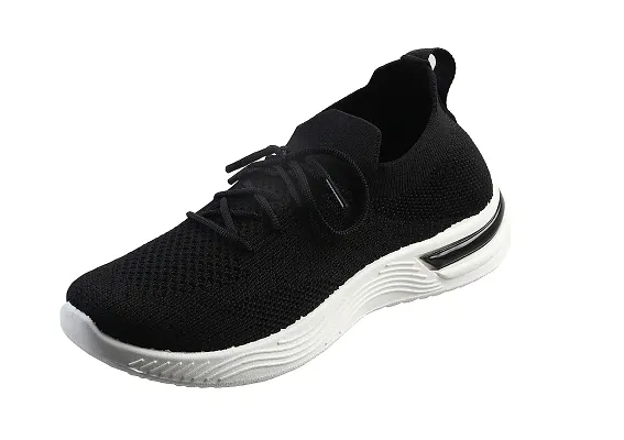 Stylish Black Synthetic Leather Solid Running Shoes For Women