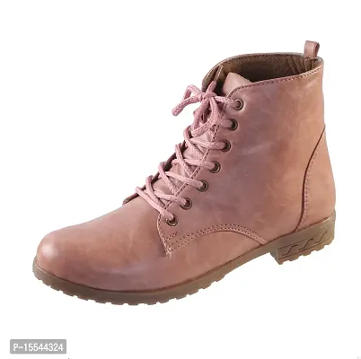 Stylish Peach Synthetic Leather Solid Flat Boots For Women-thumb0