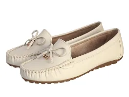 Elegant Off White Synthetic Leather Self Design Loafers For Women-thumb4