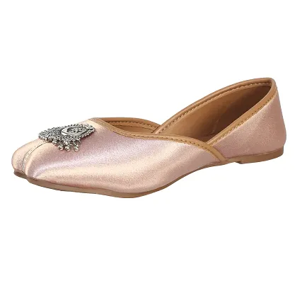 Stylish Pink Synthetic Leather Embellished Mojaris For Women