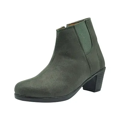 Stylish Olive Suede Solid Flat Boots For Women