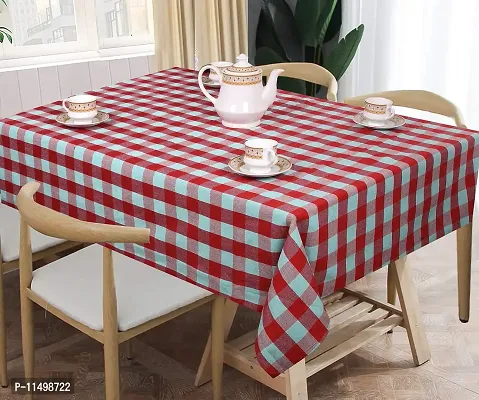 CRAZYWEAVES Cotton Durable Machine Washable Rectangular Dining Table Cloth for Dinning Table (58"" x 48"" 4 Seater, RED/W.REEN Big Check)