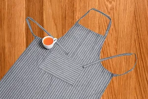 CRAZYWEAVES 100% cotton apron cooking kitchen apron for women and men chef apron (Grey Small Stripes)-thumb1