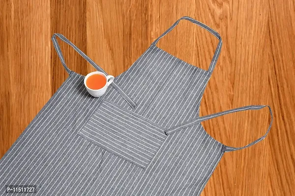 CRAZYWEAVES 100% cotton apron cooking kitchen apron for women and men chef apron (Grey Small Stripes)-thumb2