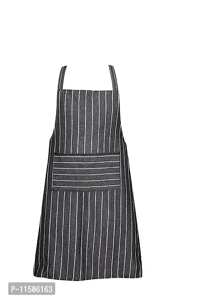 CRAZYWEAVES cooking apron for women and men for hotel and home use apron 100% cotton apron with adjustable neck strap aprons (GREY BIG STRIPE)