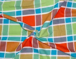 CRAZYWEAVES Handloom Khadi Cotton Bed Sheet for Single Bed Cover Single bedsheet Flat Sheet 100% Cotton Multicolor(Orange Green Blue Mix Check)-thumb2