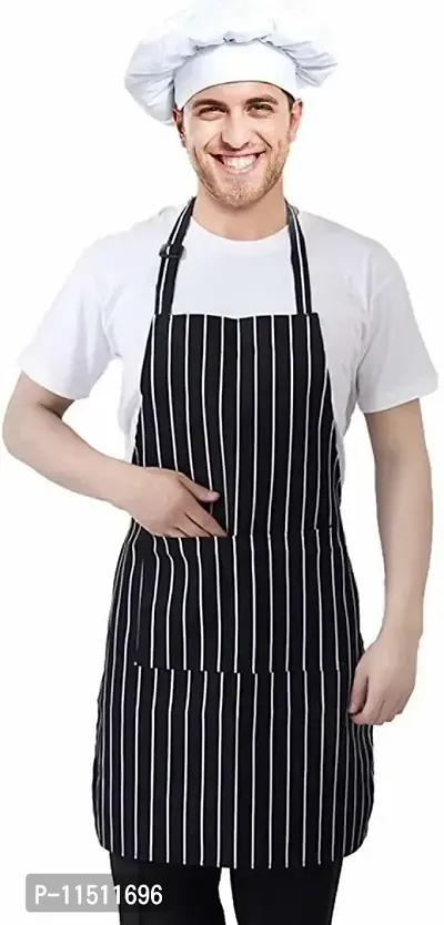 CRAZYWEAVES 100% cotton apron cooking kitchen apron for women and men chef apron (black big stripe)-thumb4