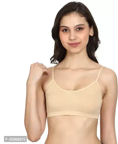 Stylish Cotton Solid Beige Sports Bras For Women