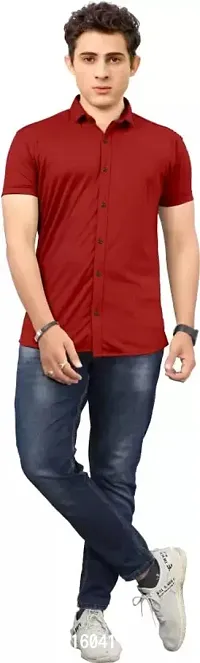 THE COLLAR FITT Men's Stylish Lycra Plain Solid Reguler Fir Half Sleeve Spread Collar Casual Shirt (XL, Maroon)-thumb3