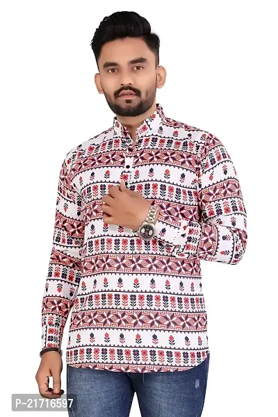 THE COLLAR FITT Men's Designer Digital Printed Twill Cotton Full Sleeve Reguler Fir Stand Collar Kurta Shirt