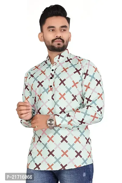THE COLLAR FITT Men's Designer Digital Printed Twill Cotton Full Sleeve Reguler Fir Stand Collar Kurta Shirt-thumb0