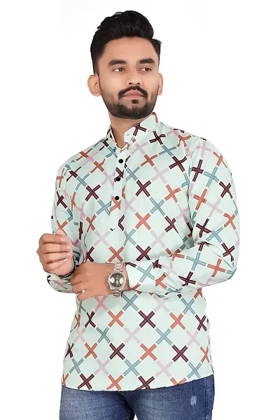 THE COLLAR FITT Men's Designer Digital Printed Twill Cotton Full Sleeve Reguler Fir Stand Collar Kurta Shirt