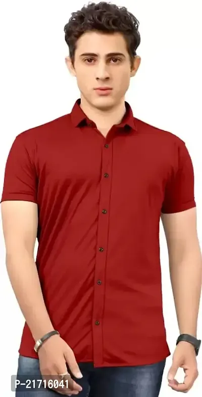 THE COLLAR FITT Men's Stylish Lycra Plain Solid Reguler Fir Half Sleeve Spread Collar Casual Shirt (XL, Maroon)-thumb0