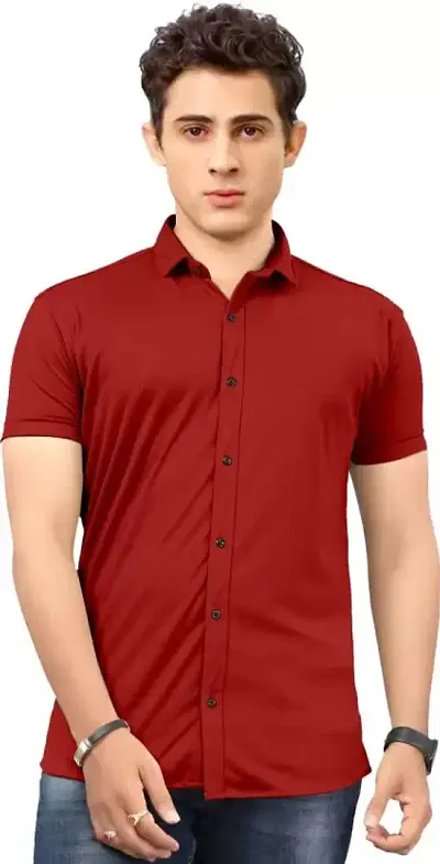 THE COLLAR FITT Men's Stylish Lycra Plain Solid Reguler Fir Half Sleeve Spread Collar Casual Shirt