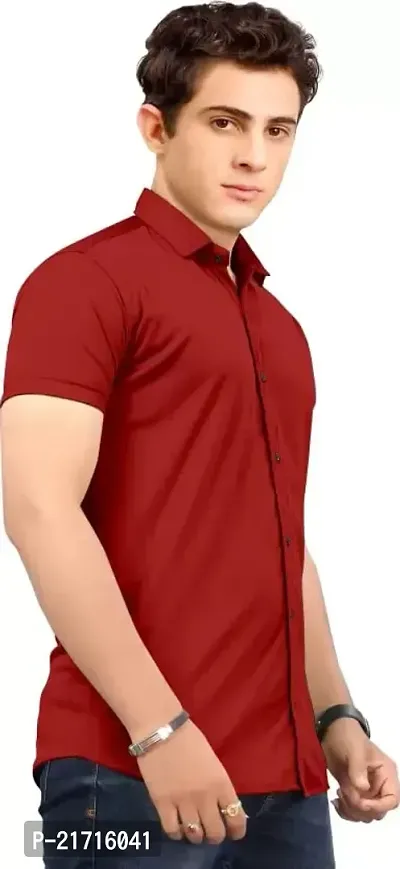 THE COLLAR FITT Men's Stylish Lycra Plain Solid Reguler Fir Half Sleeve Spread Collar Casual Shirt (XL, Maroon)-thumb4