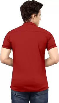 THE COLLAR FITT Men's Stylish Lycra Plain Solid Reguler Fir Half Sleeve Spread Collar Casual Shirt (XL, Maroon)-thumb1