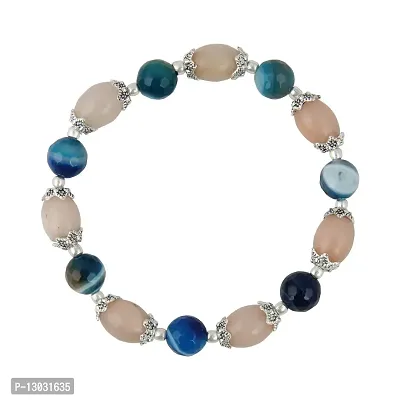 Pearlz Gallery Pink Dyed Blue Banded Agate Beads Bracelet For Women & Girls-thumb0