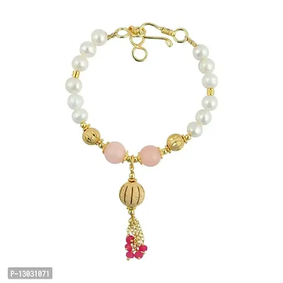 White Freshwater Pearl, Pink Dyed Quartzite Bracelet For Girls-thumb0