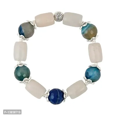Pearlz Gallery Pink Aventurine Dyed Blue Banded Agate Beads Bracelet for Women & Girls