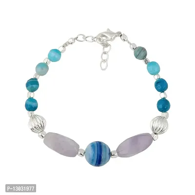 Pearlz Gallery Amethyst Dyed Blue Banded Agate Beads Bracelet For Girls & Women-thumb0