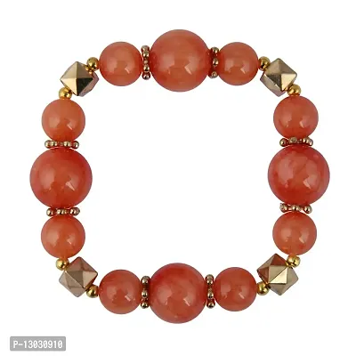 PearlzGallery Orange Quartz Stretchable Beads Bracelet For Girls & Women-thumb0