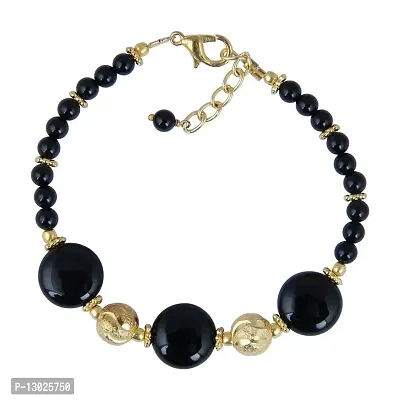 Pearlz Gallery Black Agate And Metal Beads 7 Inch Bracelet For Girls