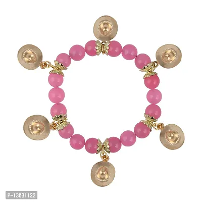 Pink Quartz 7-7.5 Inch Charms Stretchable Beads Bracelet For Women