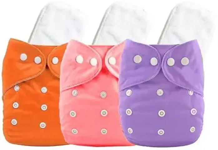 Baby Cloth Diapers, Reusable Cloth Diaper with Quick Dry UltraThin pads, Washable Diaper - Assorted Colours - Plain Cloth Diaper - 3 Diapers + 3 Inserts