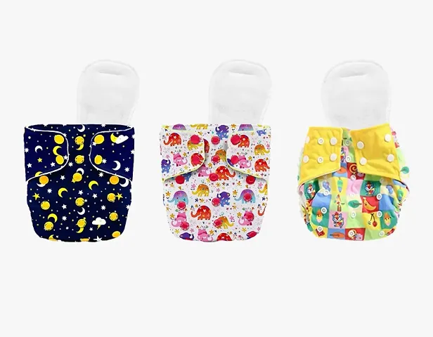 Baby Cloth Diapers, Reusable Cloth Diaper with Quick Dry UltraThin pads, Washable Diaper - Assorted Colours - Printed Cloth Diaper, 3 Diapers + 3 Inserts