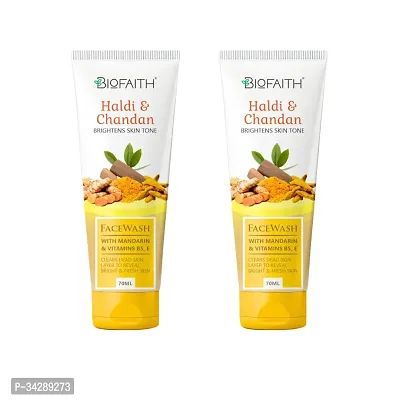 Biofaith Haldi Chandan Face Wash For Bright Skin Tone | Clears Dead Skin Layer To Reveal Bright  Fresh Skin | 70 ml - Pack of 2