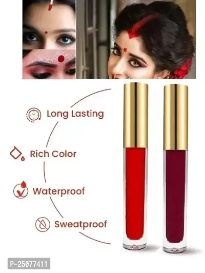 High Pigment Liquid Matte Sindoor Waterproof Sindoor Quick Drying Formula Liquid Pack Of 2  (RED + MAROON)-thumb0