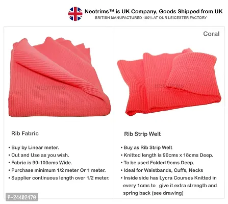 Rib Knit Cuff Waist Band Fabric,Chunky 2x2 Knit,Stretch Material for Knitted Welts,Edge,Trim,Body Apparel Fabric,100cm Wide,26 Colours. British Made,Neotrims, Coral, 1 MTS Rib Fabric-thumb2