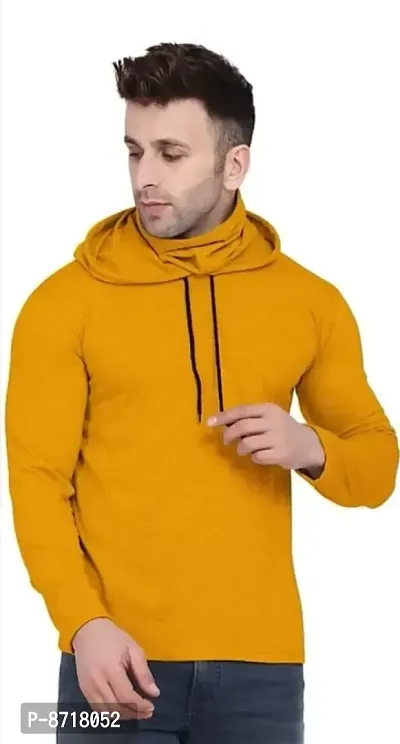 Yellow Cotton Blend Hoodies For Men