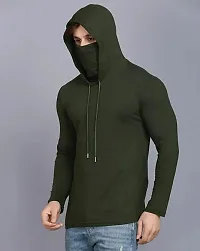 Olive Cotton Blend Hoodies For Men-thumb1