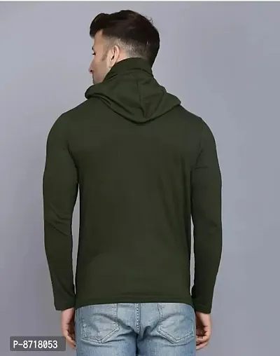 Olive Cotton Blend Hoodies For Men-thumb4
