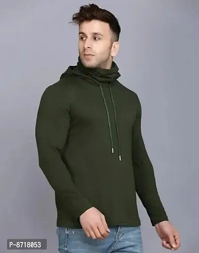 Olive Cotton Blend Hoodies For Men-thumb5