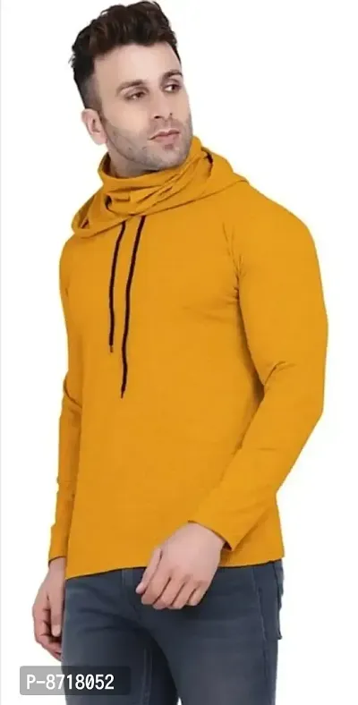Yellow Cotton Blend Hoodies For Men-thumb5