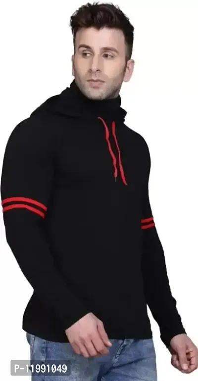 Classic Cotton Blend Solid Hoodie Tshirt for Men-thumb3