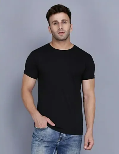 Skycrue Cotton Solid Round Neck Half Sleeve T-Shirt for Men's