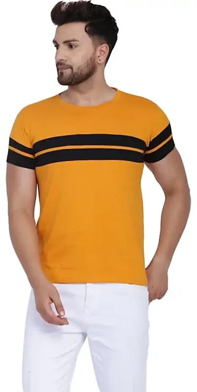 Men's Self Pattern Cotton Blend Round Neck T Shirt