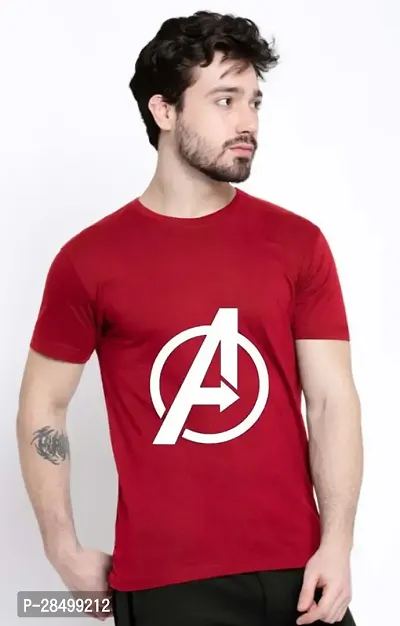 Classic Red Cotton Blend Printed Round Neck Tees For Men