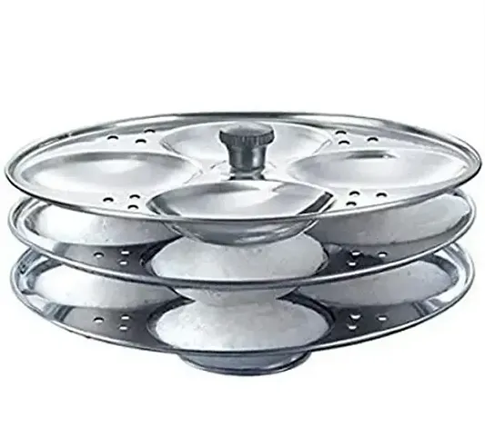 Stainless Steel Cookware Idli Stand 3 Plates (Suitable for Inner Lid Pressure Cooker, Silver)