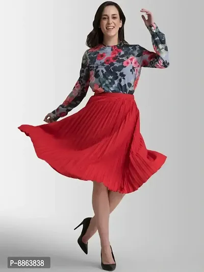 Elegant Red Crepe Solid Skirts For Women And Girls-thumb0