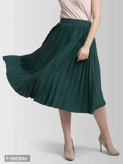 Elegant Green Crepe Solid Skirts For Women And Girls